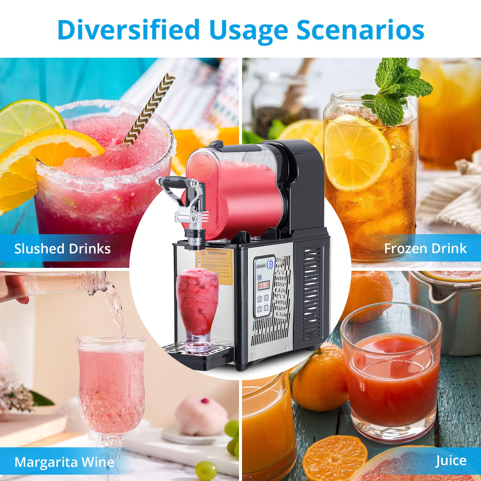 Commercial Slushie Machine 3L Stainless Steel Self-Cleaning Slushy Maker for Frozen Drinks,Snow Melting Ideal for Home,Coffee Shop,Restaurant