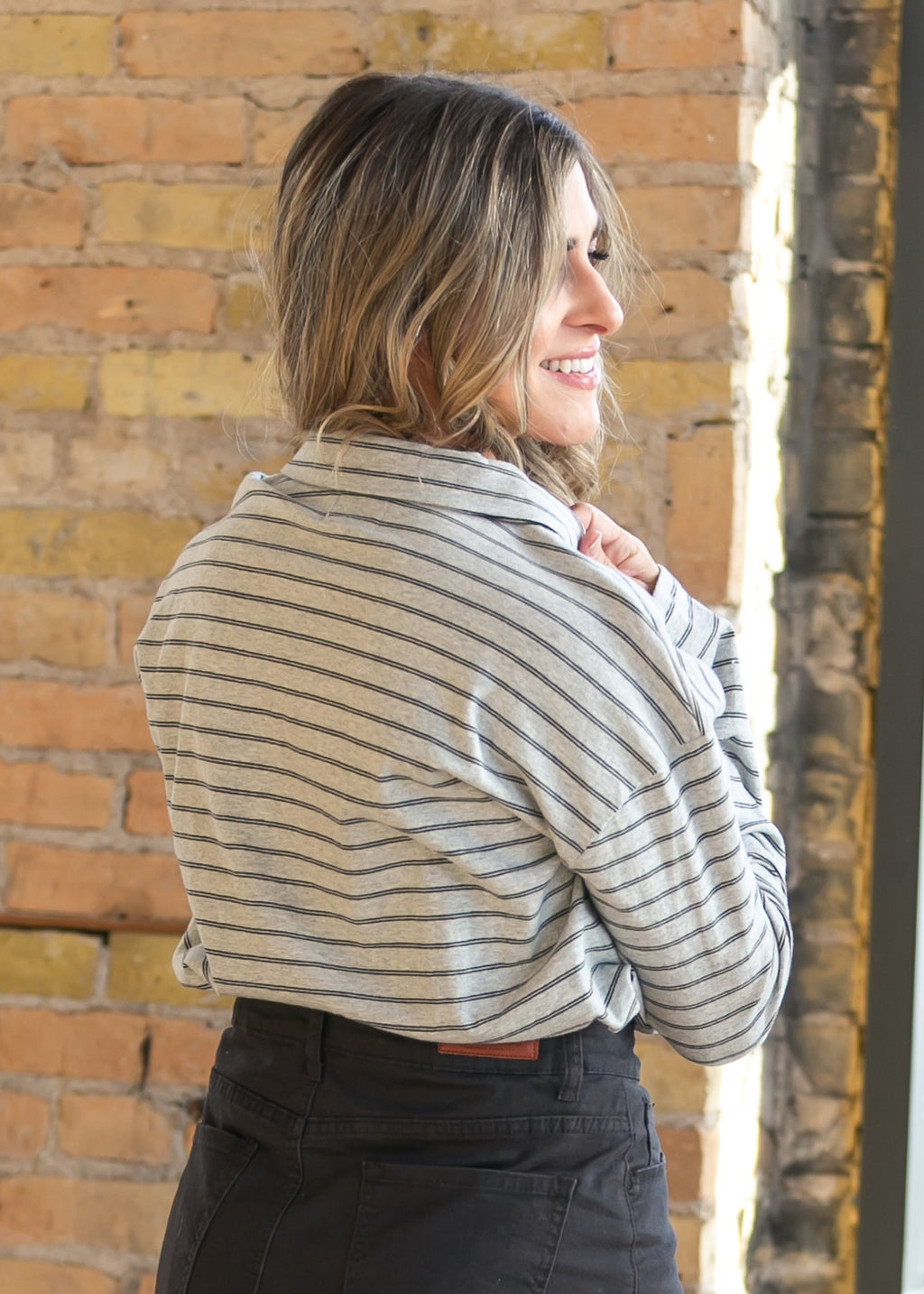 Things Between® Striped Long Sleeve Collared Top - FINAL SALE