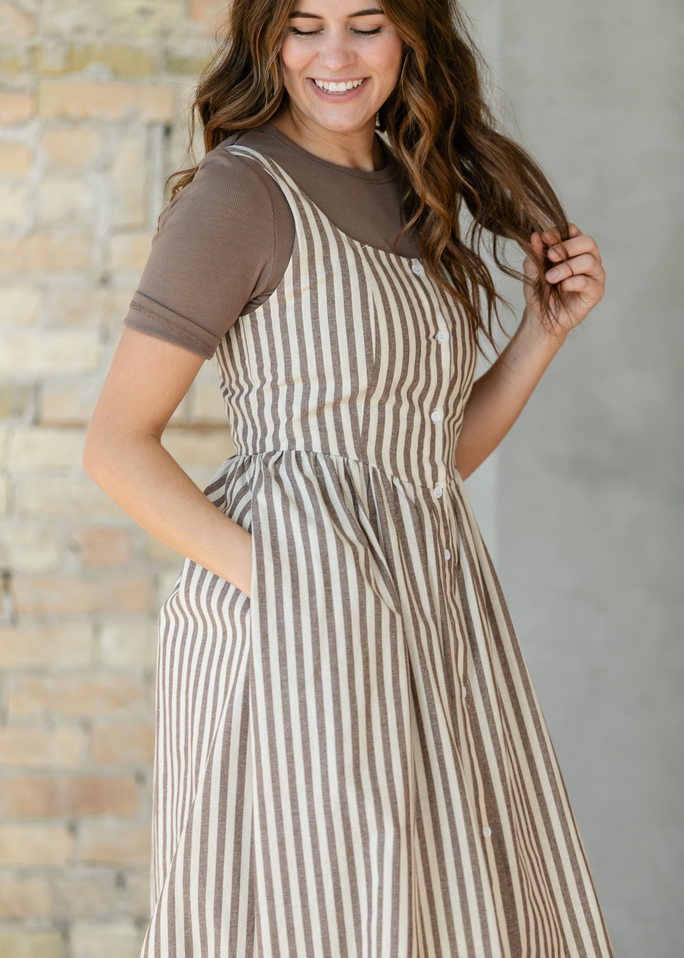 Things Between® Sleeveless Stripe Button Up Maxi Dress