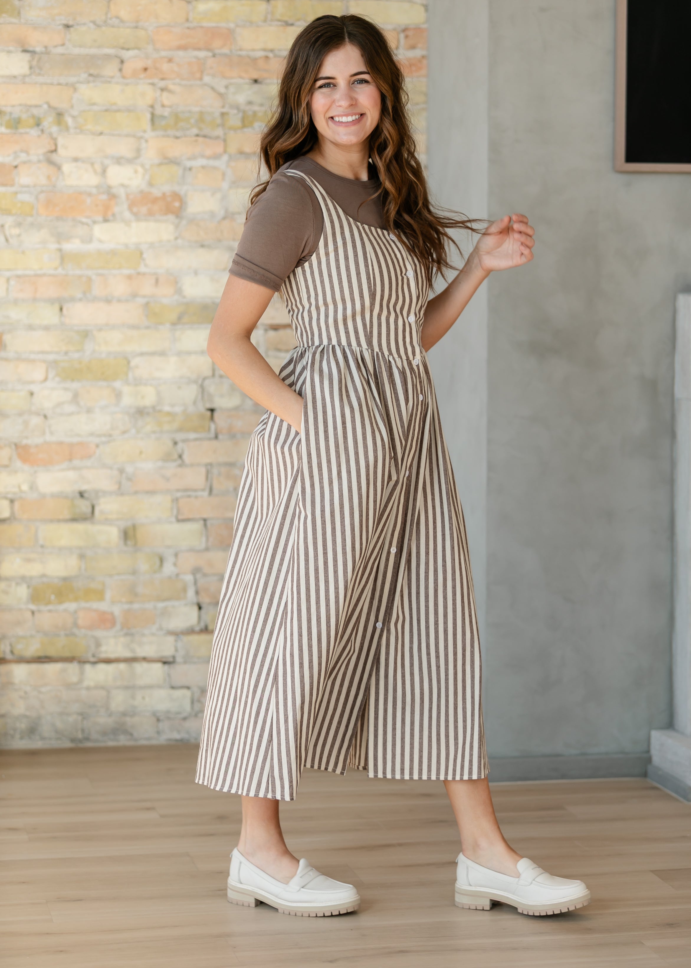 Things Between® Sleeveless Stripe Button Up Maxi Dress