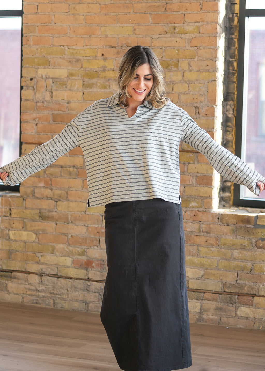 Things Between® Striped Long Sleeve Collared Top - FINAL SALE