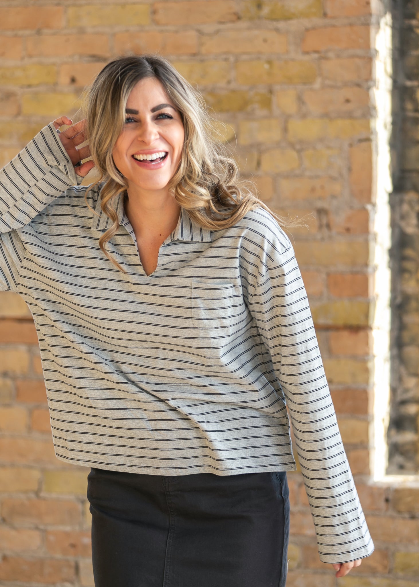 Things Between® Striped Long Sleeve Collared Top - FINAL SALE